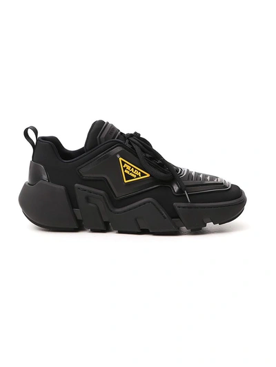 Prada Logo Plaque Chunky Sole Sneakers In Black