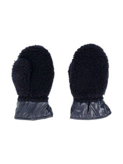Moncler Babies' Faux-shearling Embellished Mittens In Blue