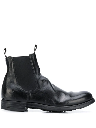 Officine Creative Creased Leather Ankle Boots In Black
