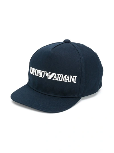 Emporio Armani Teen Logo Embroidered Baseball Cap In Dark Blue