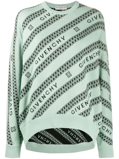 Givenchy Intarsia Logo & Chain Link Wool Sweater In Green