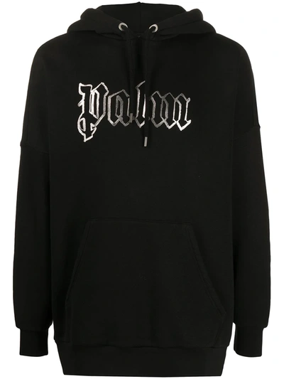 Palm Angels Glow-in-the-dark Logo Cotton Hooded Sweatshirt In Black