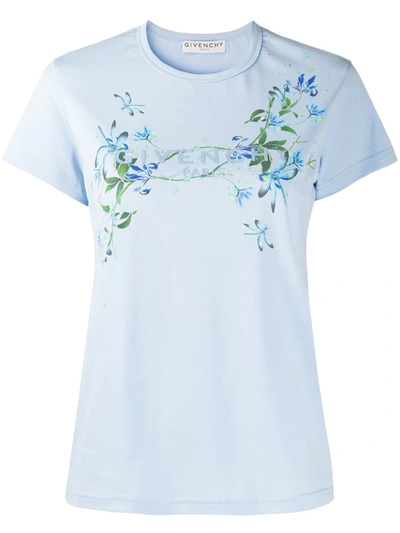 Givenchy Logo Print Cotton T-shirt In Light Blue