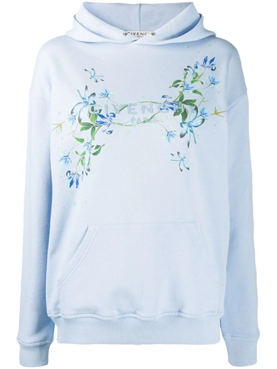 Givenchy Logo Print Cotton Hoodie In Light Blue