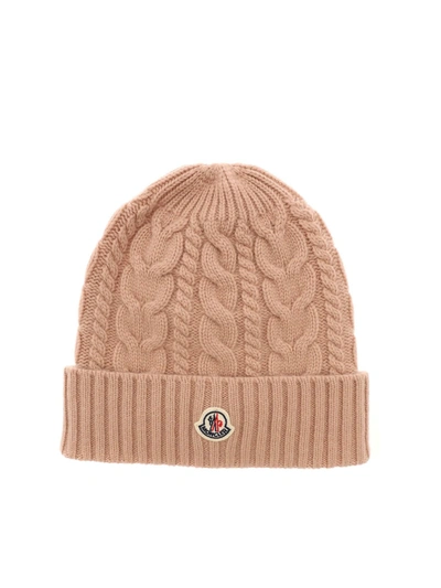 Moncler Tricot Effect Beanie In Powder Pink