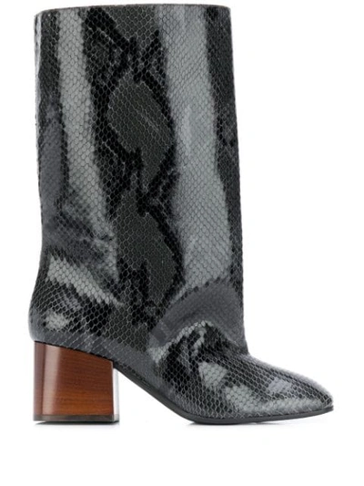 Marni Reptile Print Leather Boots In Grey In Dark Grey
