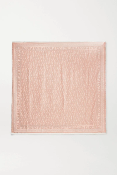 Versace Frayed Silk And Wool-blend Jacquard Scarf In Baby Pink