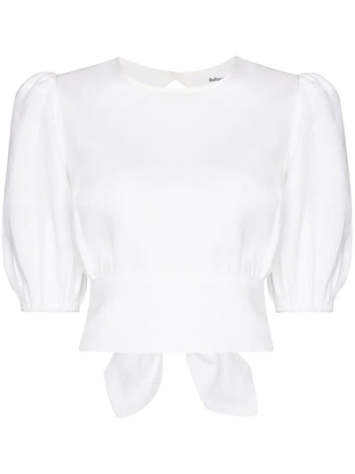 Reformation Seychelles Tie-detailed Open-back Linen Top In White