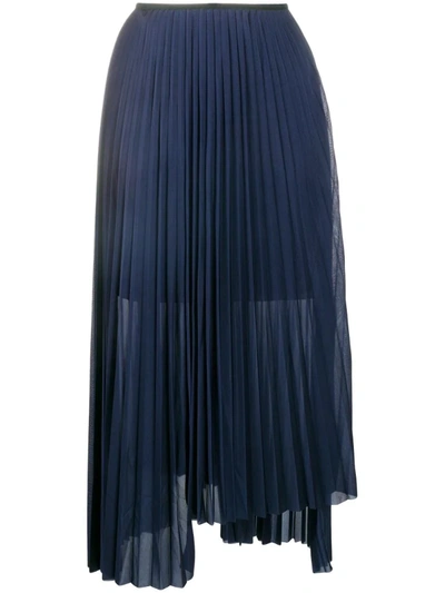 Helmut Lang Asymmetric Pleated Jersey Midi Skirt In Navy