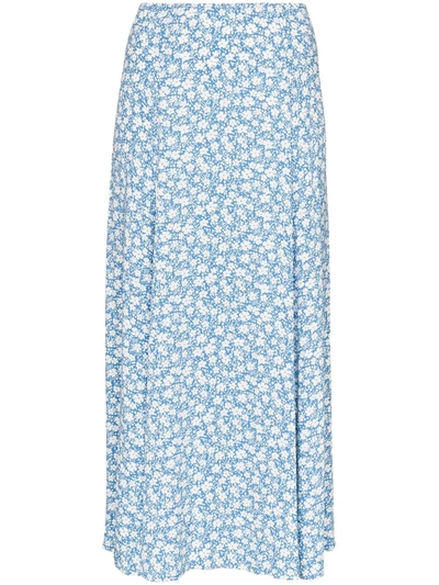 Reformation Zoe Floral-print Crepe Midi Skirt In Blue