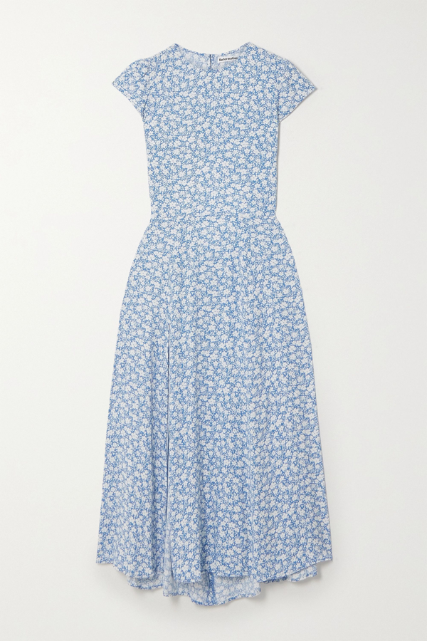 Reformation Gavin Open-back Floral-print Crepe Midi Dress In Light Blue ...