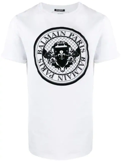 Balmain Logo Patch Crew Neck T-shirt In White