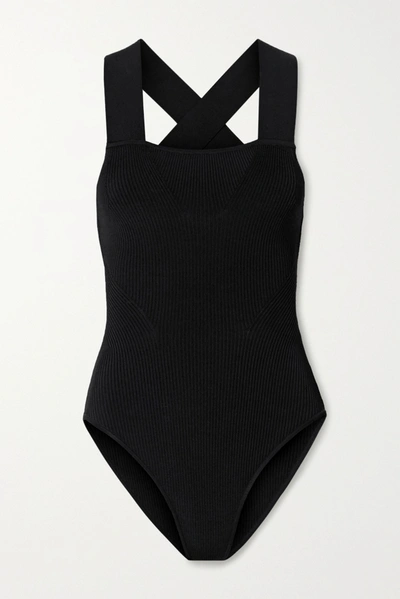 La Ligne Jerry Ribbed Stretch-knit Bodysuit In Black