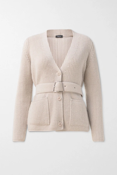 Akris Belted Ribbed Cashmere Cardigan In Beige