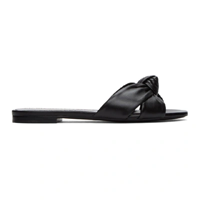 Saint Laurent Power Knotted Leather Slides In Black