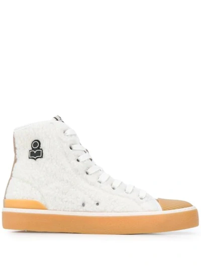 Isabel Marant Benkeen Suede, Canvas And Rubber-trimmed Faux Shearling Sneakers In Cream