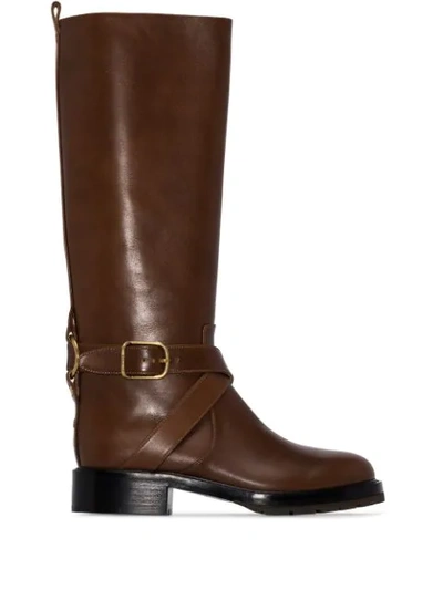 Chloé Brass Detailed Leather Boots In Brown