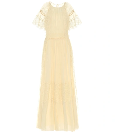 Chloé Embroidered Silk Maxi Dress In Straw Beige
