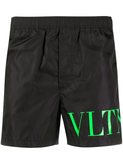 Valentino Vltn-print Shell Swim Shorts In Black