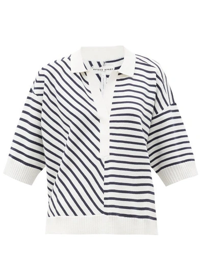 Apiece Apart Clara Striped Short-sleeved Cotton-blend Sweater In Navy