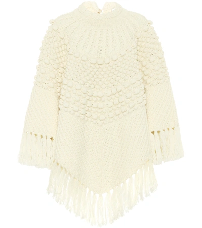 Saint Laurent Tasselled Cable-knit Poncho In Neutrals