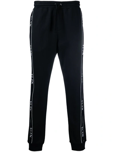 Valentino Logo Tape Cotton Sweatpants In Black