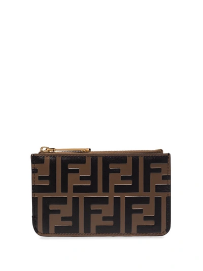 Fendi Brown Ff Logo Leather Card Holder