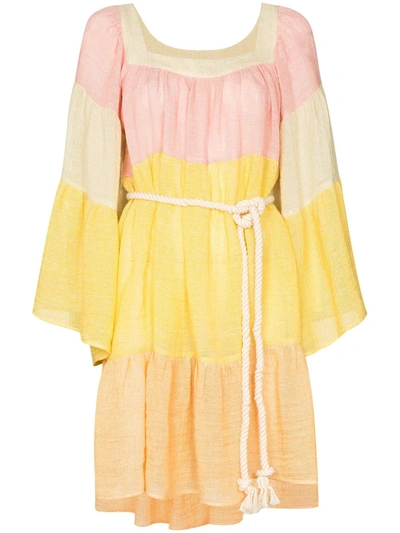 Lisa Marie Fernandez Colour Block Peasant Mini Dress In Yellow