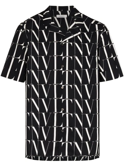 Valentino Black Vltn Logo Print Cotton Shirt