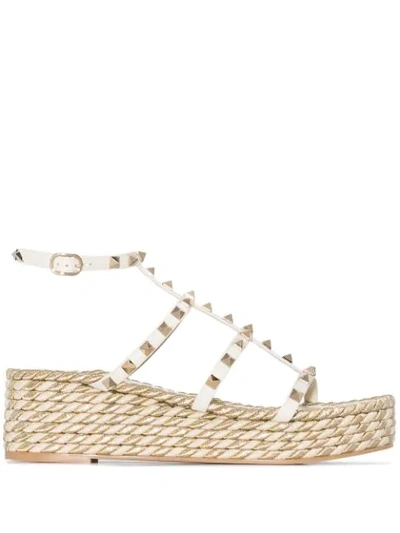 Valentino Garavani White Rockstud 55 Espadrille Sandals In Neutrals