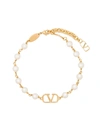 Valentino Garavani Gold Tone Vlogo Signature Pearl Bracelet In White
