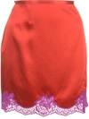 Fleur Du Mal James Silk Satin Skirt W/ Lace Trim In Red