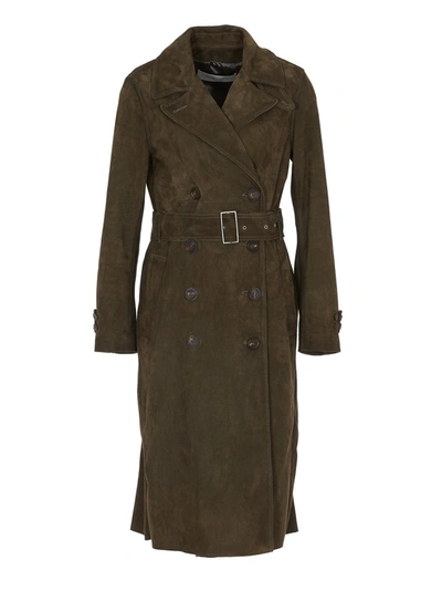 Golden Goose Abigail Suede Trench Coat In Green In Dark Green