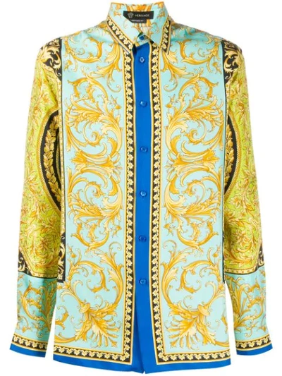 Versace Le Pop Classique Printed Silk Shirt In Blue