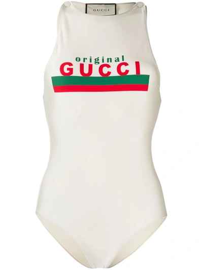 Gucci Logo Print Swimsuit In White