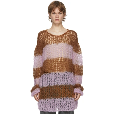 Raf Simons Striped Oversized Open-knit Sweater In 06531 Raf Simons Striped Oversized Open-knit Sweater In 06531