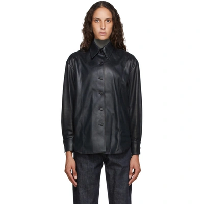 Lvir Black Faux-leather Oversized Shirt In Dark Navy