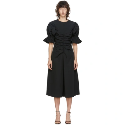 Edit Black Flare Ruched Sleeve A-line Dress In 999 Black