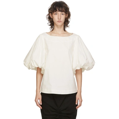 Edit White Balloon Sleeve Top In 000 Ivory