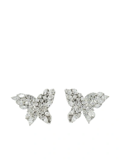 Yeprem 18kt White Gold Diamond Butterfly Earrings In Silver