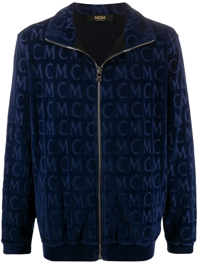 Mcm All-over Logo Zipped Jacket In Blue