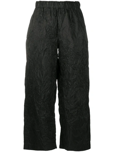 Daniela Gregis Crinkle-effect Silk Cropped Trousers In Black