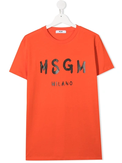 Msgm Teen Logo Print T-shirt In Orange