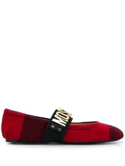 Moschino Logo Strap Ballerina Shoes In Red