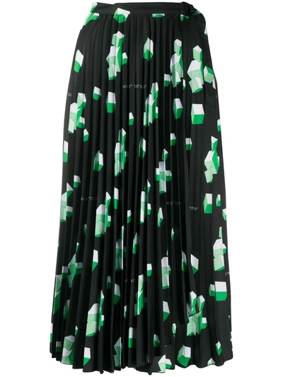 Off-white Geometric-print Pleated Skirt In 1055 Black Green