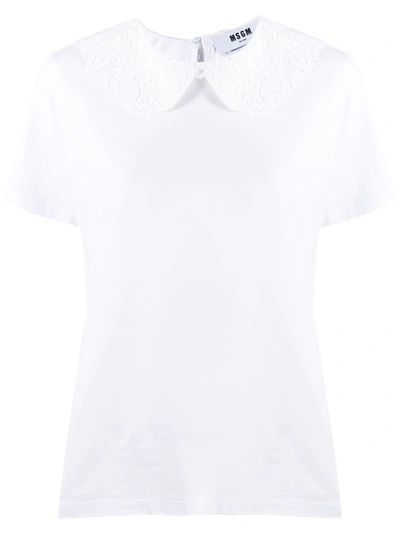 Msgm Lace-trimmed Polo Shirt In White