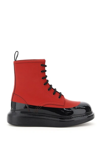Alexander Mcqueen Hybrid Lace-up Ankle Boots In Black,red