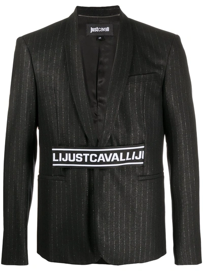 Just Cavalli Logo Band Striped Blazer In Black