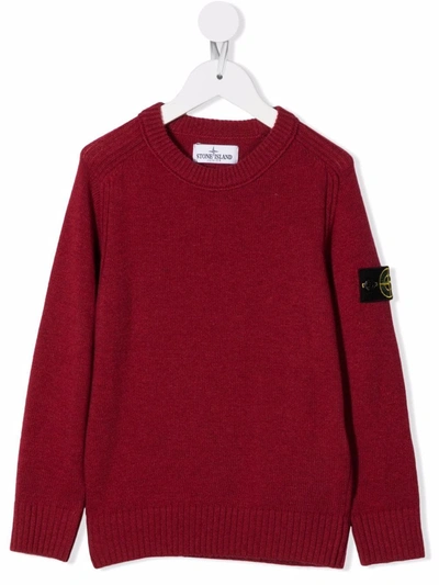 Stone Island Junior Kids' Logo-patch Crew Neck Jumper In Red