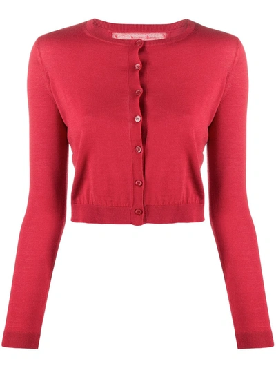 Red Valentino Cropped Round-neck Cardigan In Red